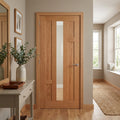Internal Oak Door Fully Finished with 4 Panel Design and 1 Light Clear Glass
