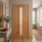 Internal Oak Door Fully Finished with 4 Panel Design and 1 Light Clear Glass