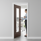 Premium Internal Walnut Door with Clear Glass and Aluminium Inlays for Modern Interiors