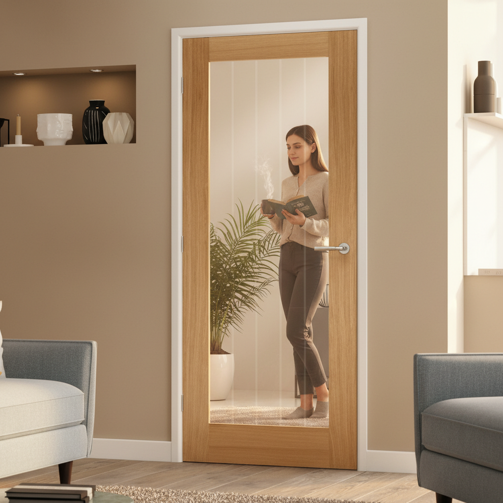 Premium Glazed Internal Door with Clear Panel and Frosted Lines - Versatile Design for Any Interior