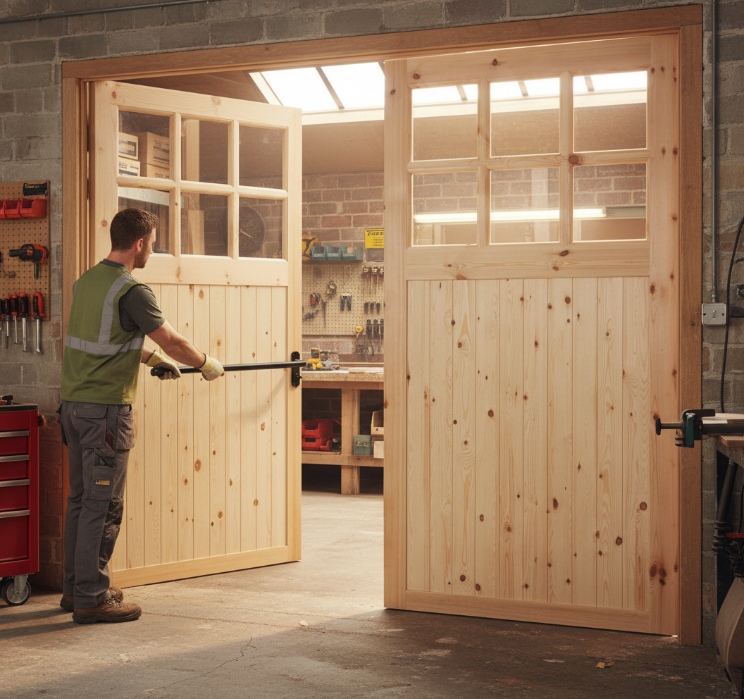 Premium 301 Glazed Garage Door with Flemish Style Glazing and 44mm Thick Redwood Construction