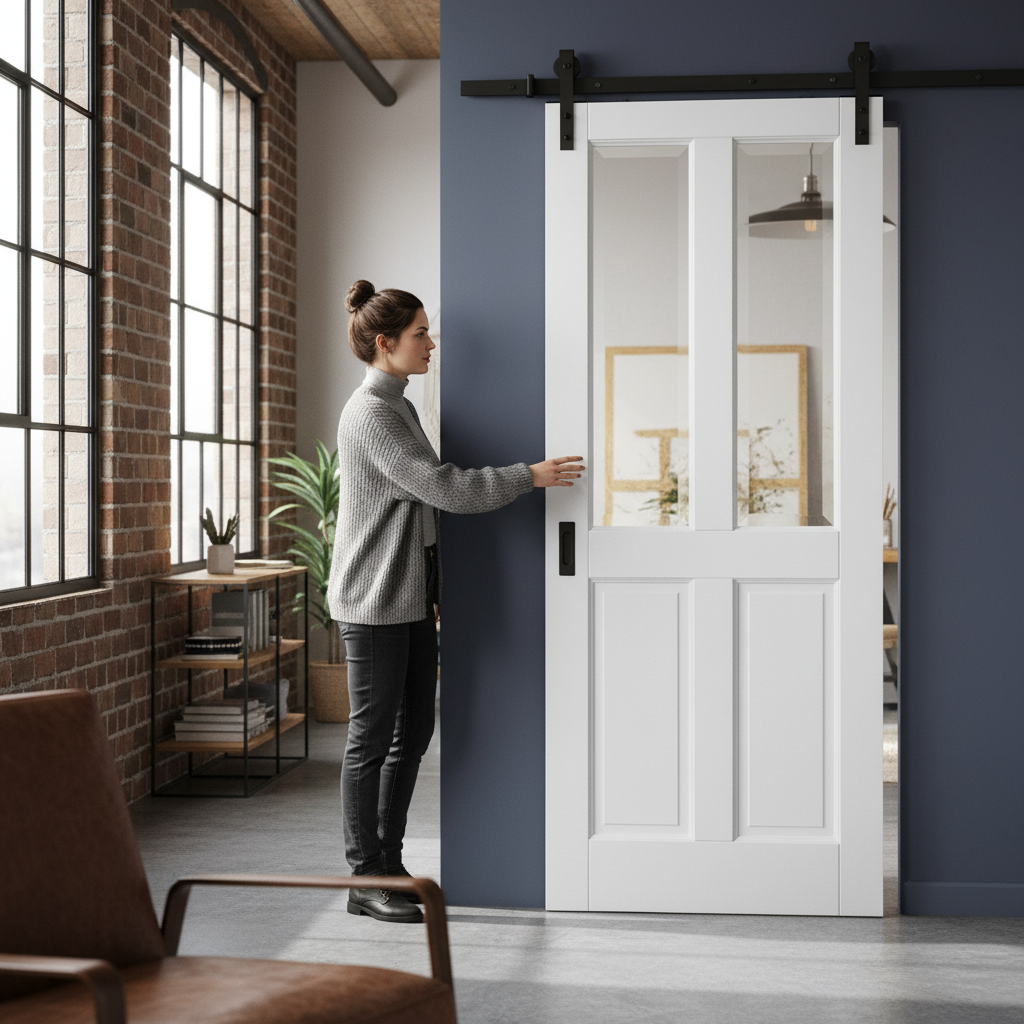 Premium Internal Sliding Door 4 Panel 2 Light with Clear Bevelled Glass - Rustic Charm and Smooth Operation