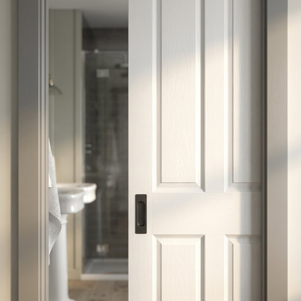 Internal White Pocket Door Set, 100mm Thick, Solid Core, Primed Finish - detail view