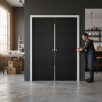 Premium Industrial Style Double Pocket Door Set with Solid Panel Design and Space-Saving Features