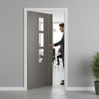 Premium Contemporary Clear Glazed Grey Internal Door with Silver Inlays and Engineered Construction for Strength and Style