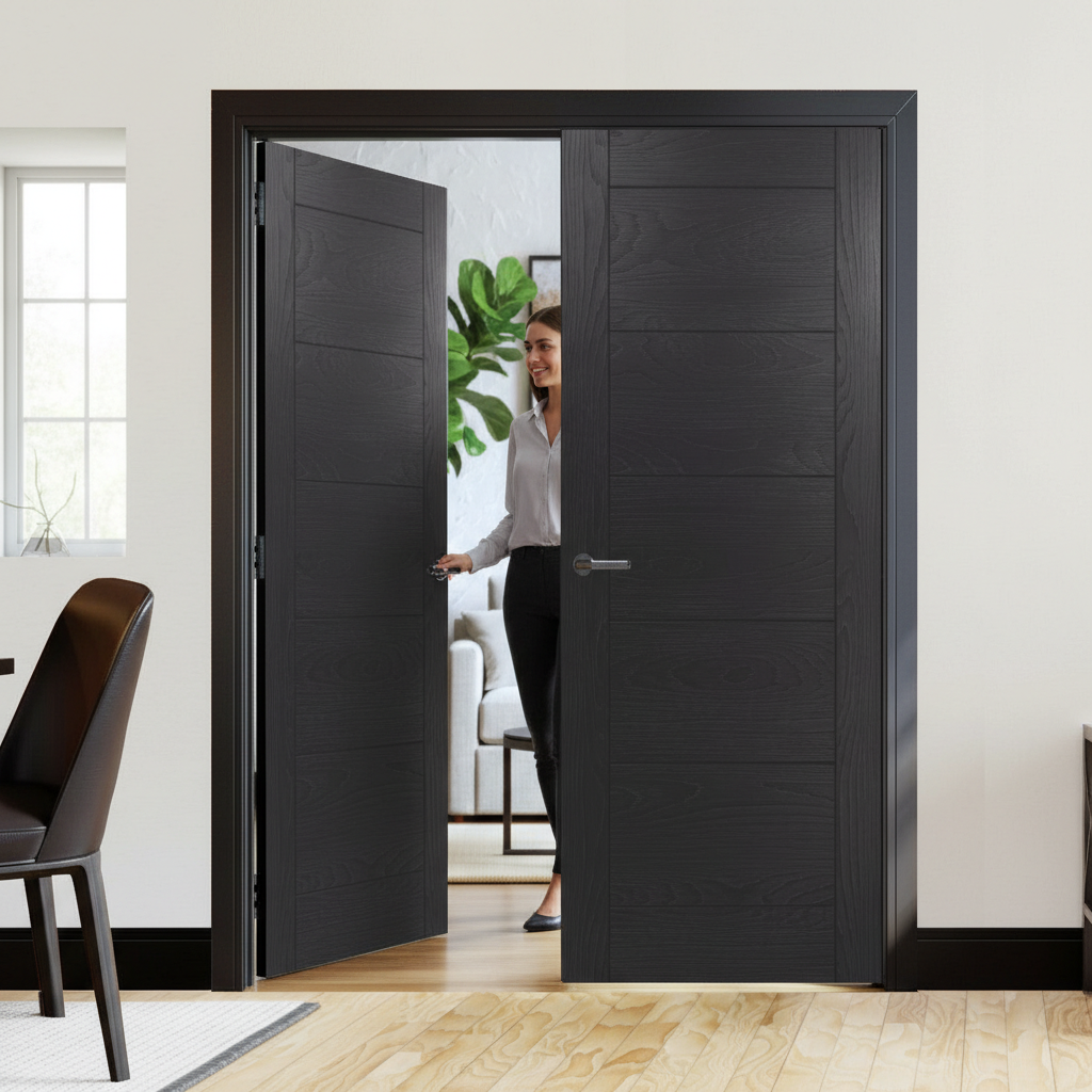 Premium Brushed Black Oak Door Pair with Solid Core, FSC Certified, Non-Rebated Design and 10 Year Guarantee
