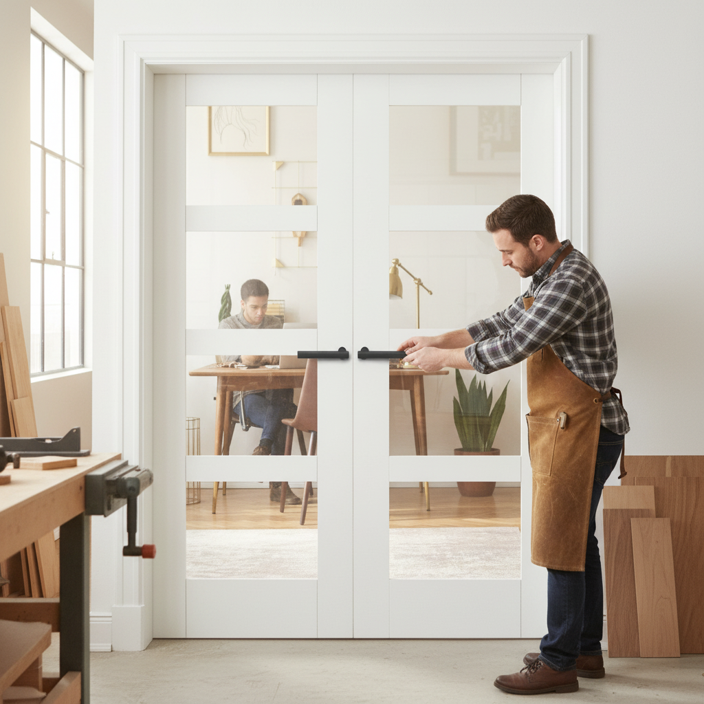 Premium Internal White Primed Shaker 4 Light Clear Glass Door Pair for Enhanced Natural Light and Modern Aesthetics