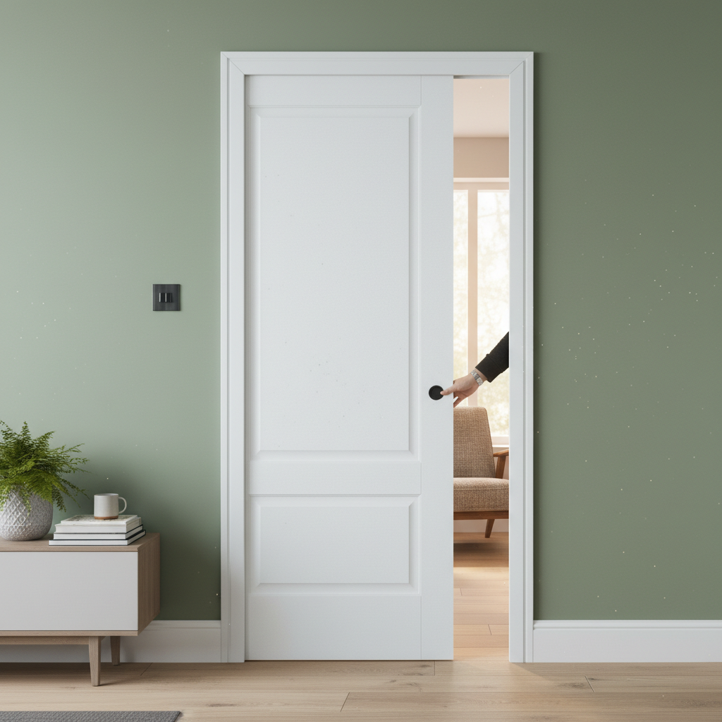 Premium Solid White Pocket Door Set with Galvanised Steel Frame and Adjustable Jambs for Modern Spaces