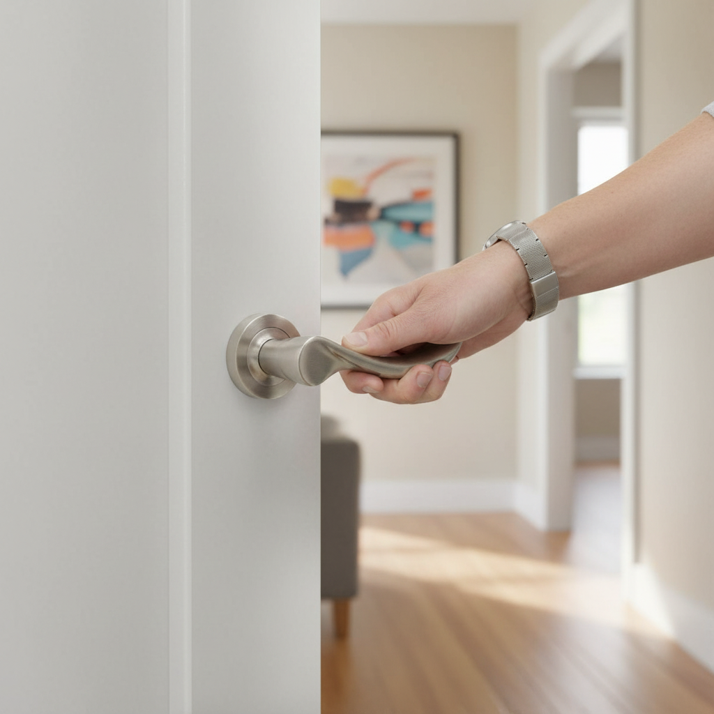 Round Lever Door Handle Set with Satin Nickel Finish - Includes Lever Handles, Ball Bearing Hinges, and Tubular Latch -...