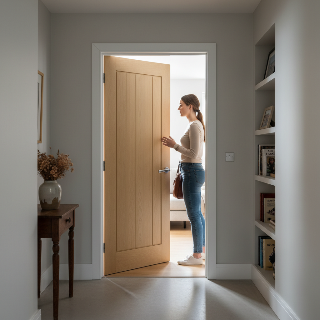 Premium Internal Fully Finished FD30 Fire Door with Real Oak Veneer and Solid Core for Enhanced Safety and Aesthetics