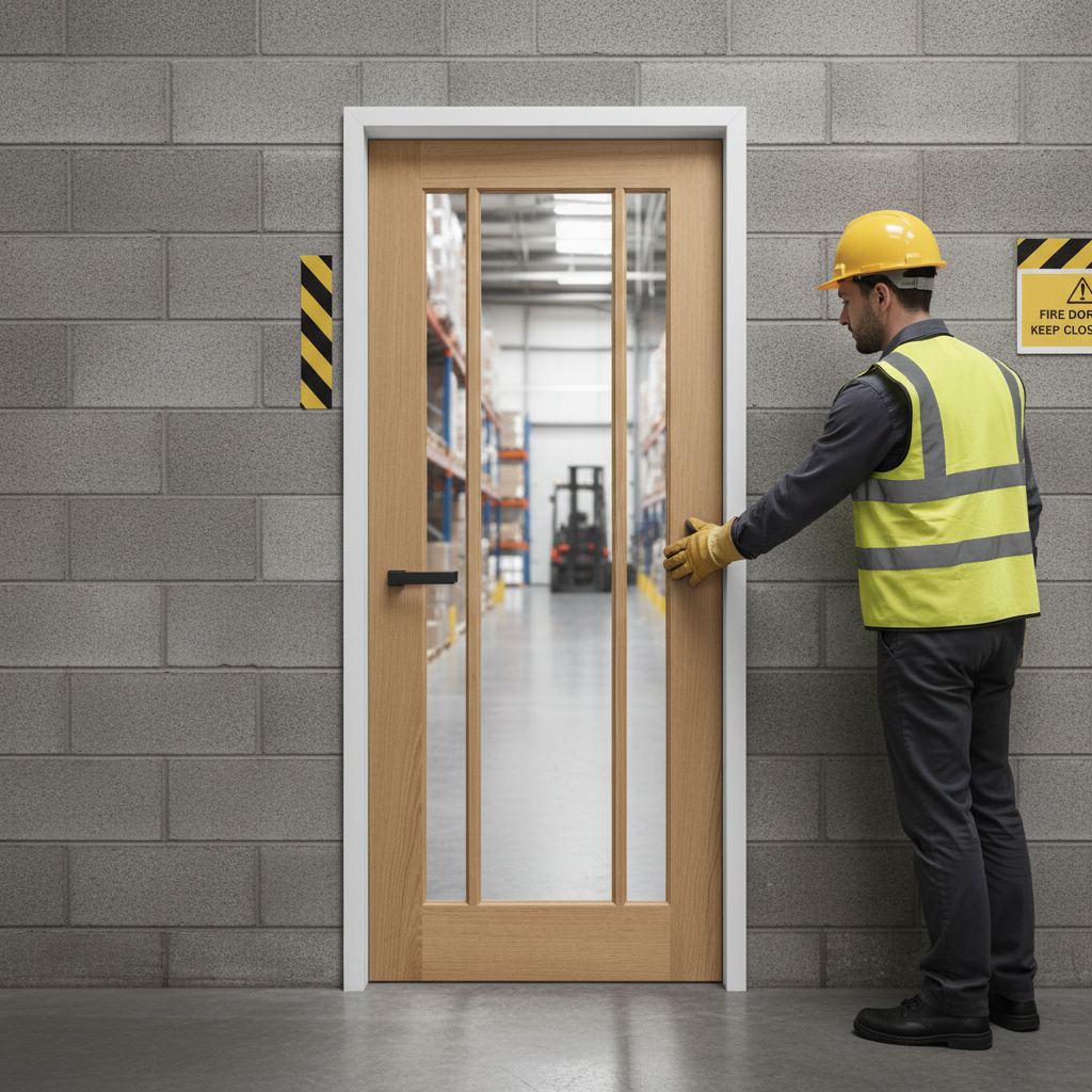 Premium Oak Internal Fully Finished FD30 Fire Door with 3 Light Clear Glass Panels for Enhanced Safety and Aesthetics
