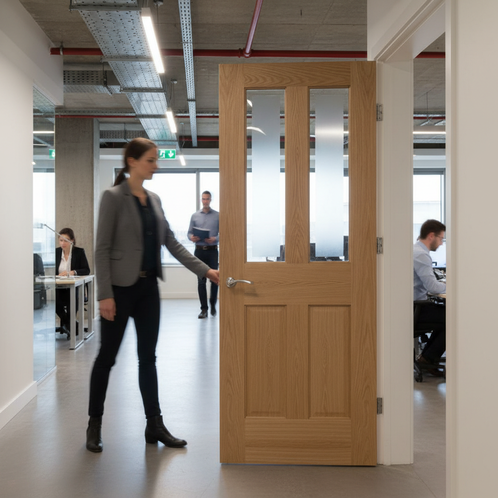 Premium Glazed Fire Door with Clear Bevelled Glass and A-Grade Oak Veneer - FD30 Fire Rated for Enhanced Safety