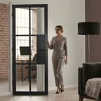 Premium Black Reeded Glazed Internal Door with Contemporary Design and Safety Glass
