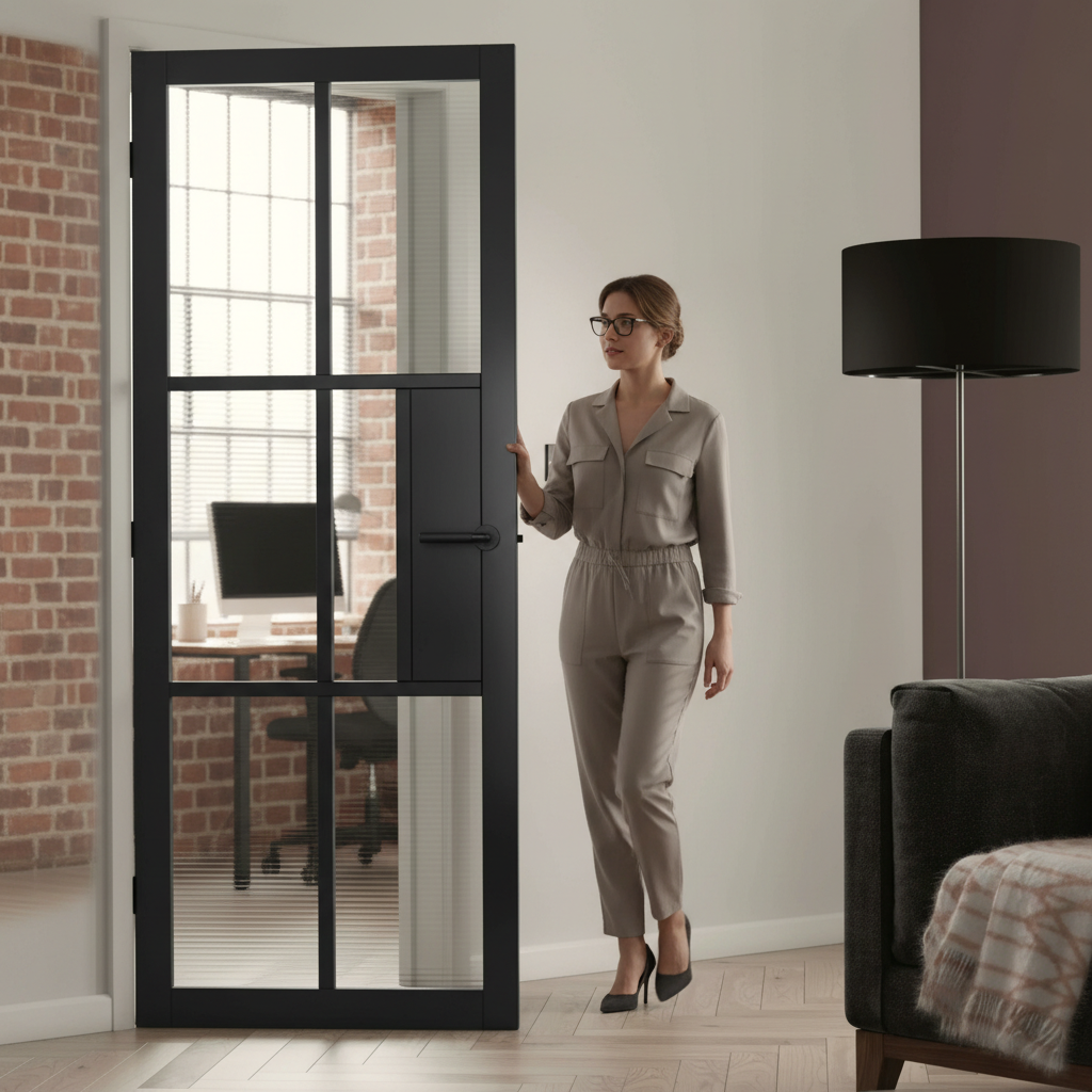 Premium Black Reeded Glazed Internal Door with Contemporary Design and Safety Glass