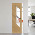 Premium Clear Glazed Flush Pocket Door Set with Modern Oak Finish and Space-Saving Design
