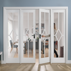 Premium Internal White Primed Clear Bevelled Glazed Room Divider Set with Solid Engineered Construction and Art Deco Design