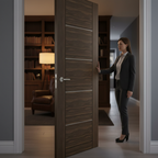 Premium Fully Finished Internal FD30 Walnut Fire Door with Decorative Aluminium Inserts