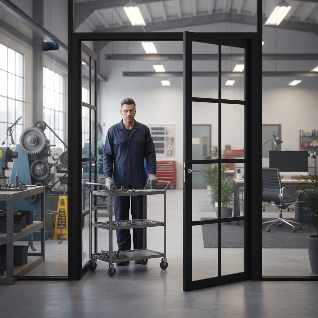 Premium Extra Slim Industrial Style 8L Fire Door Pair with Clear Fire Glass and 30 Minutes Fire Rating