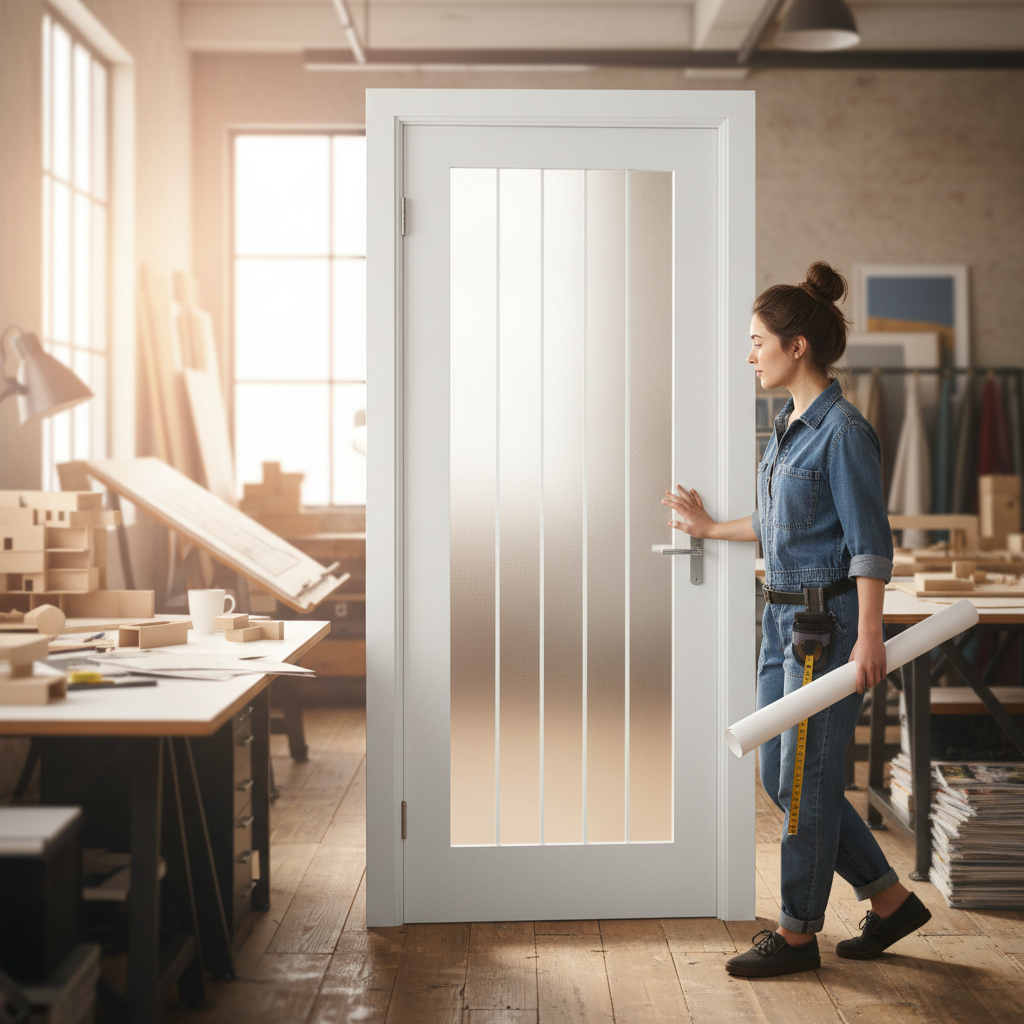 Premium Cottage Style 1 Light Interior Door with Textured Moulded Panel and Clear Etched Glass