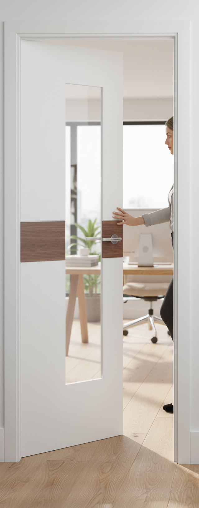 Premium Clear Glazed Internal Door with Walnut Insert - Modern Design for Contemporary Interiors