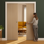 Premium Oak Double Pocket Door Set with Steel Frame, Fully Finished, 35mm Thickness, Adjustable Protrusion, and 15-Year Guarantee