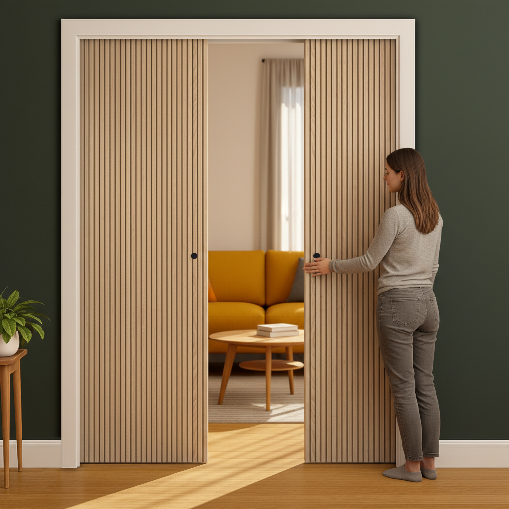 Premium Oak Double Pocket Door Set with Steel Frame, Fully Finished, 35mm Thickness, Adjustable Protrusion, and 15-Year Guarantee