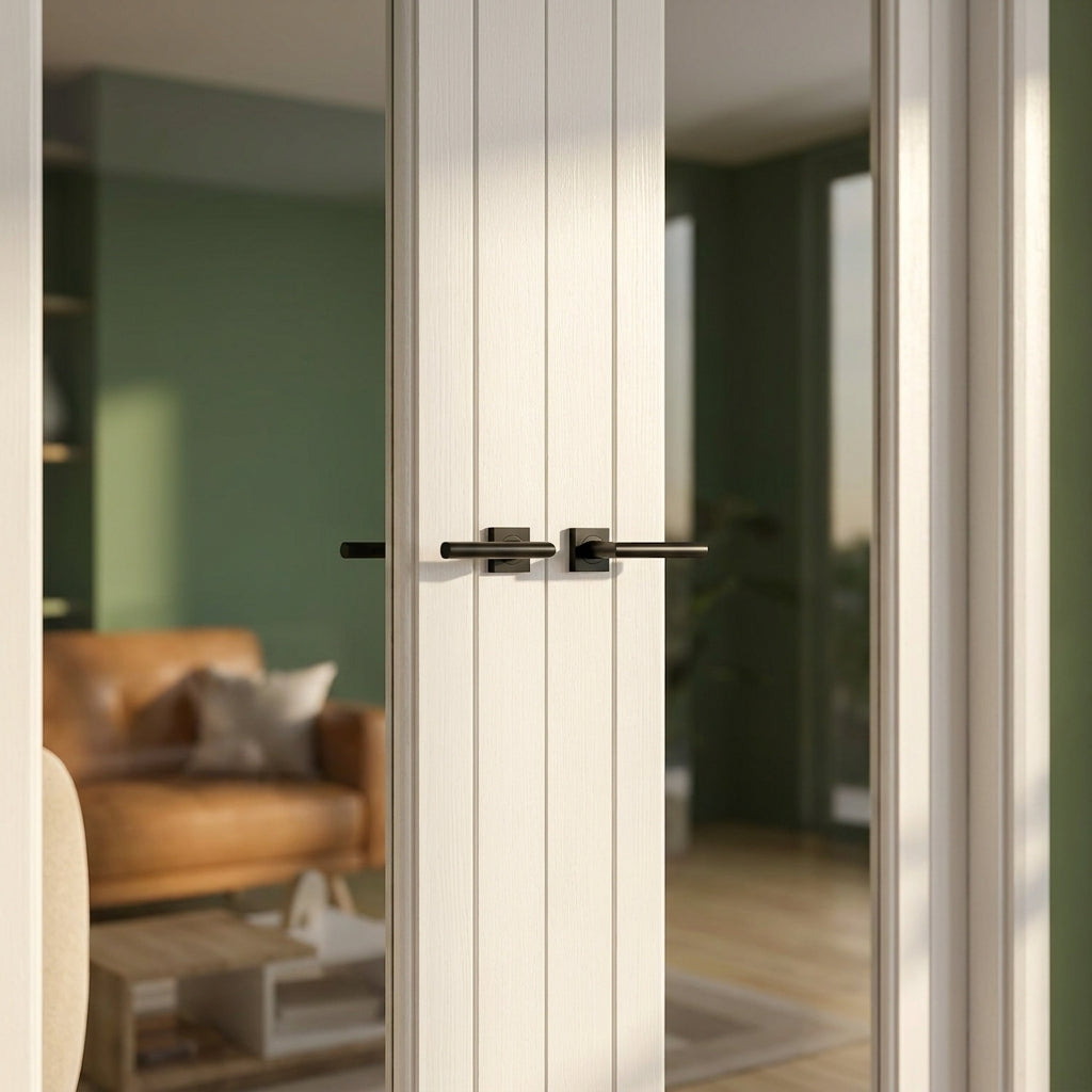 Internal French Door with 1 Light Clear Glass, White Primed Finish, Solid Core - detail view