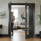 Premium Clear Glazed Door Pair with Brushed Black Oak Finish - Fire Door Options Available