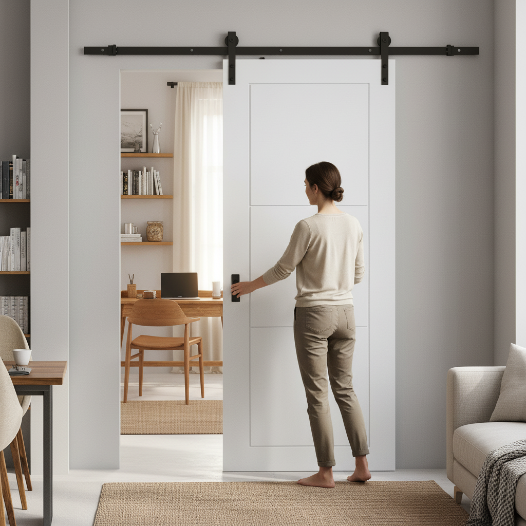 Premium Internal Primed 3 Panel Sliding Door with Black Top Mounted System for Modern Interiors - Image 2