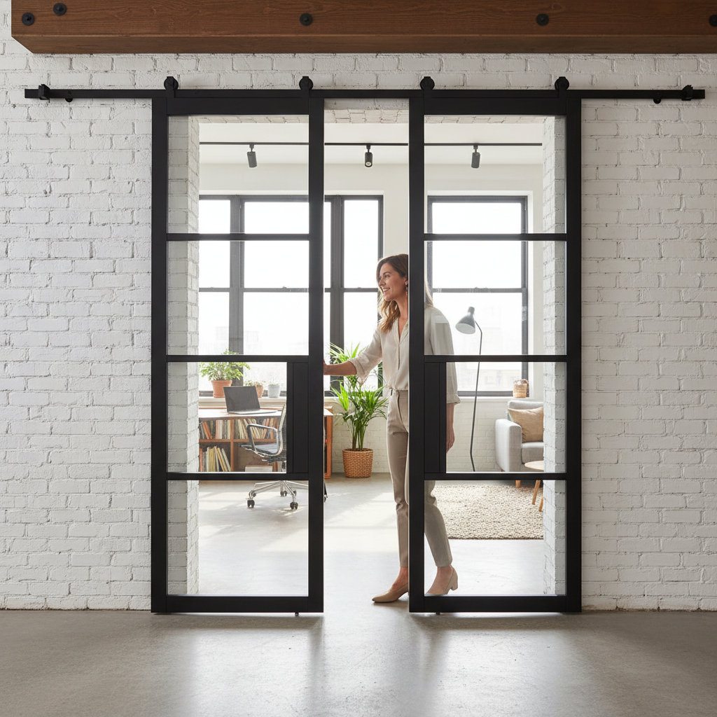 Premium Clear Glazed Double Doors with Top Mount Sliding Track System - Soft Close Option Available