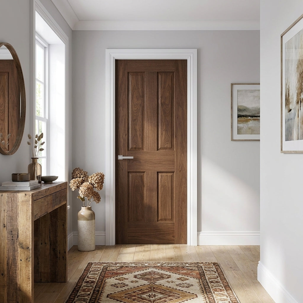 Internal 4 Panel Victorian Door, Fully Finished Walnut, Solid Core