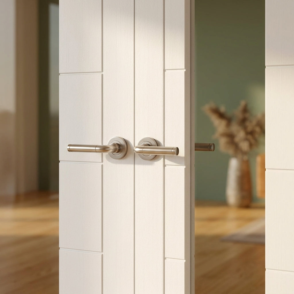 White Primed Internal French Door with Clear Glass, Semi-Solid Core - detail view