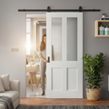 Premium White Internal Victorian 2 Panel 2 Light Obscure Glass Sliding Door with Black Top Mounted Kit