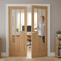 Premium Oak Glazed Internal French Door Pair with Clear Tempered Safety Glass and Engineered Construction for Strength and Stability