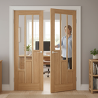 Premium Oak Glazed Internal French Door Pair with Clear Tempered Safety Glass and Engineered Construction for Strength and Stability