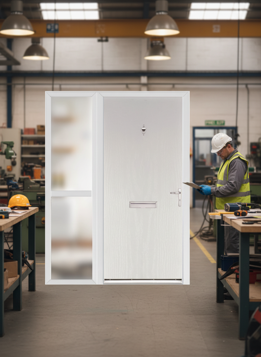 Premium Modern Flush External Fire Door Set with Sidelight - 30 Minute Fire Resistance and Multipoint Locking System