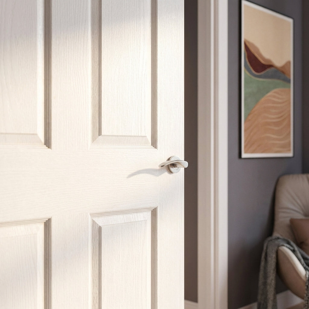 White Internal Primed 4 Panel Square Top Textured Door - detail view