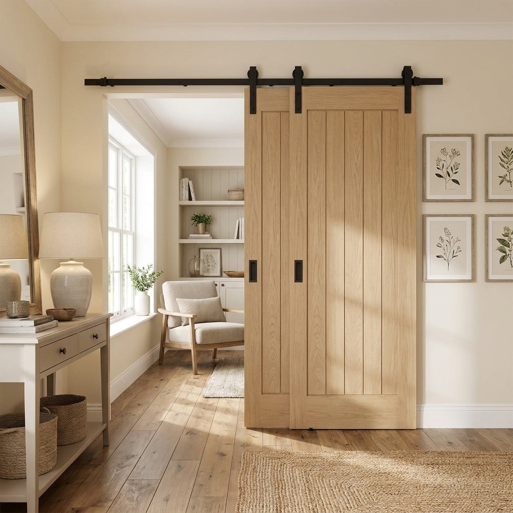 Oak Internal Sliding Door Unfinished Black Face Mounted Farley