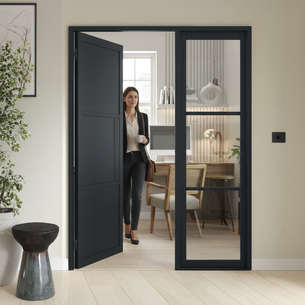 Premium 3 Panel Door with Fixed Side Panel - Modern Design with Large Glass Panes for an Open Feel