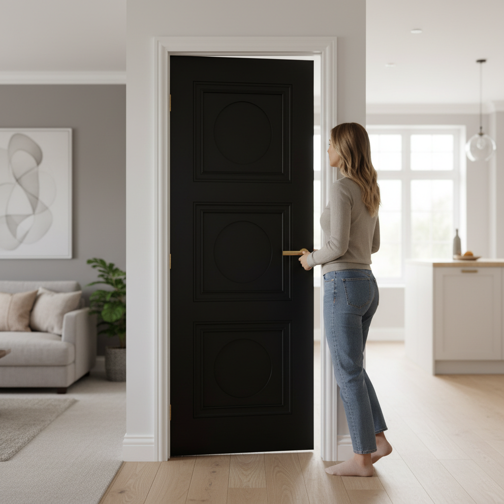 Premium 3 Panel Internal Door in Primed Black Finish with Decorative Moulding for Traditional Homes