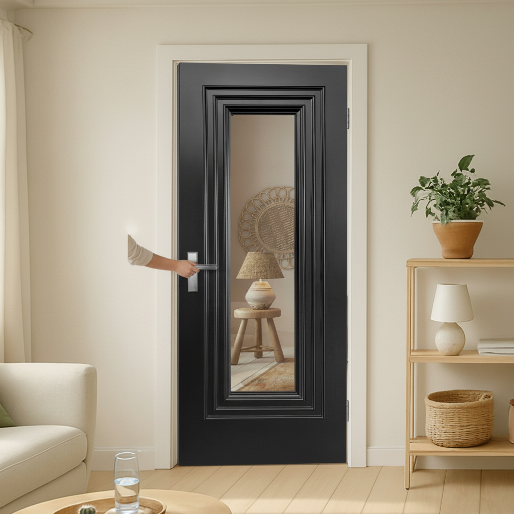 Premium Jet Black Internal Fully Finished Door with Clear Glass Panel for Elegant Home Interiors