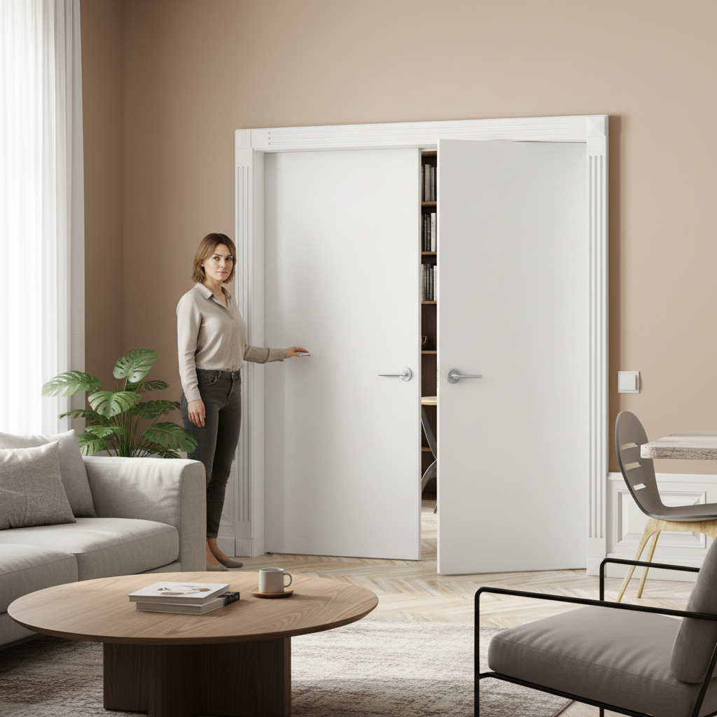 Premium Internal White Primed Lifestyle Flush Pair Door Set - Contemporary Minimalist Design with 35mm Thickness - Image 2