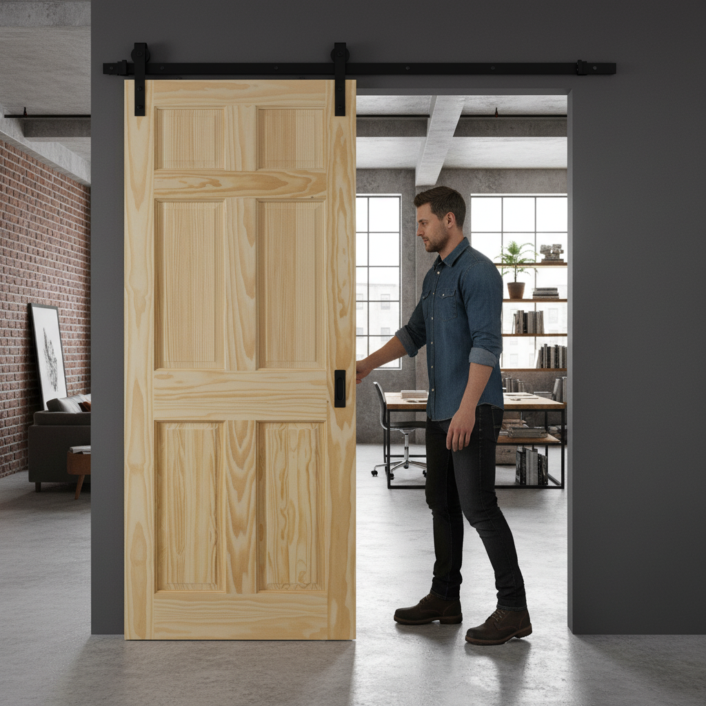 Clear Pine Internal Unfinished 6 Panel Sliding Door with Efficient Top Mounted Kit for Customisation