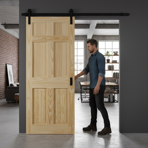 Premium Clear Pine Internal Unfinished 6 Panel Sliding Door with Efficient Top Mounted Kit for Customisation