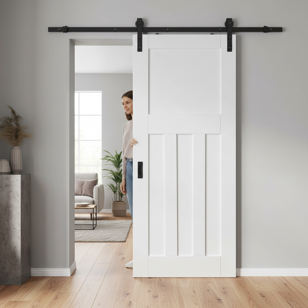 Premium Internal White Primed 1930's DX 4 Panel Sliding Door Set for Wardrobes and Cupboards - Image 2