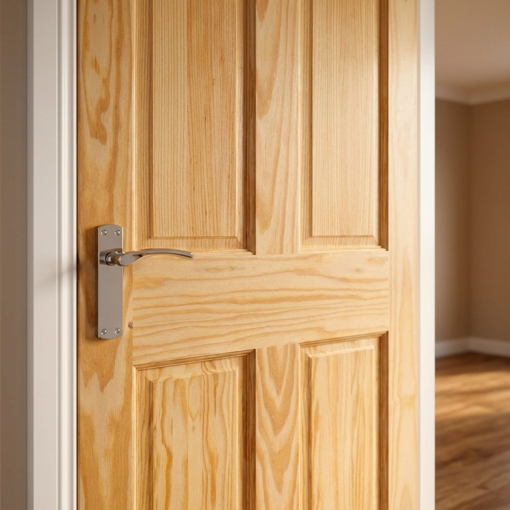 Internal Unfinished Clear Pine 6 Panel Door Solid Engineered Core - detail view