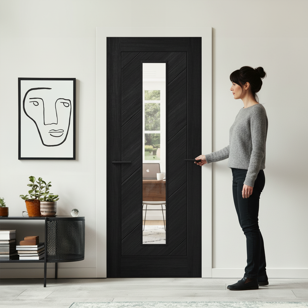 Premium Internal Fully Finished Laminate Clear Glass Door with Black Finish for Modern Spaces - Image 2