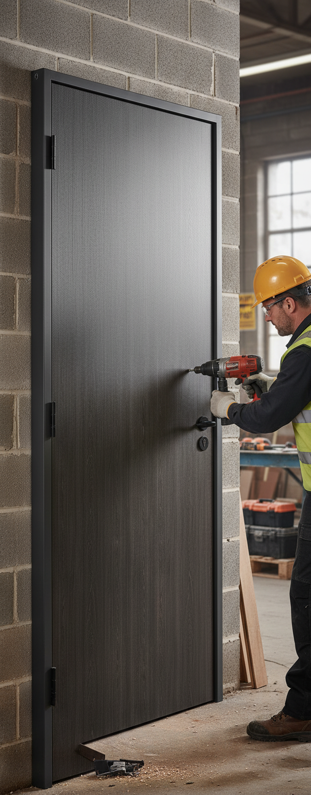 Premium Custom Made Dark Grey Flush Fire Door with Solid Core and FSC Certification for Enhanced Safety