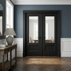 Internal Double Door Mayfair 2 Panel with Clear Glass, Fully Finished, Jet Black