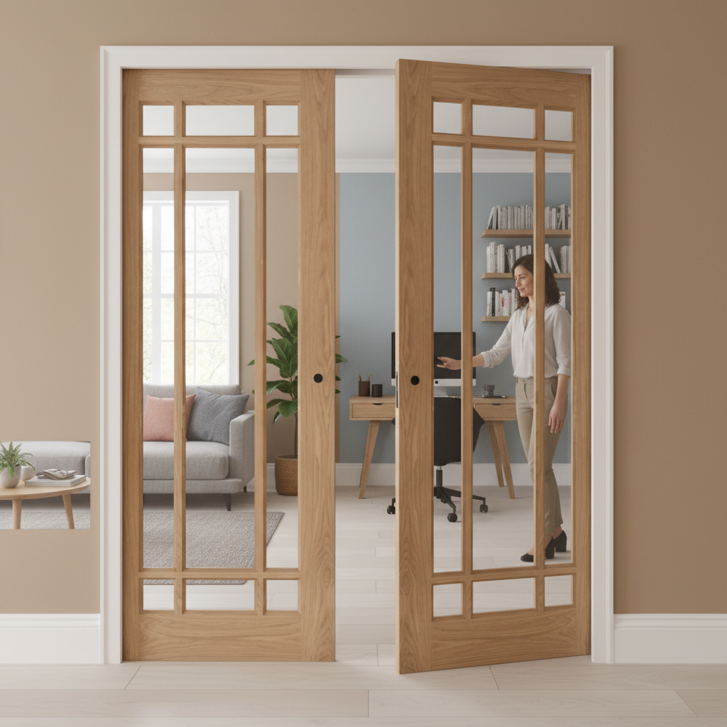 Premium Clear Glazed Double Pocket Door Set with Toughened Safety Glass and Galvanised Steel Frame